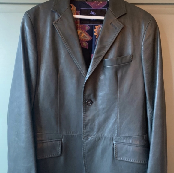 Men's Etro bottle green leather jacket - Small / Medium48 / 50